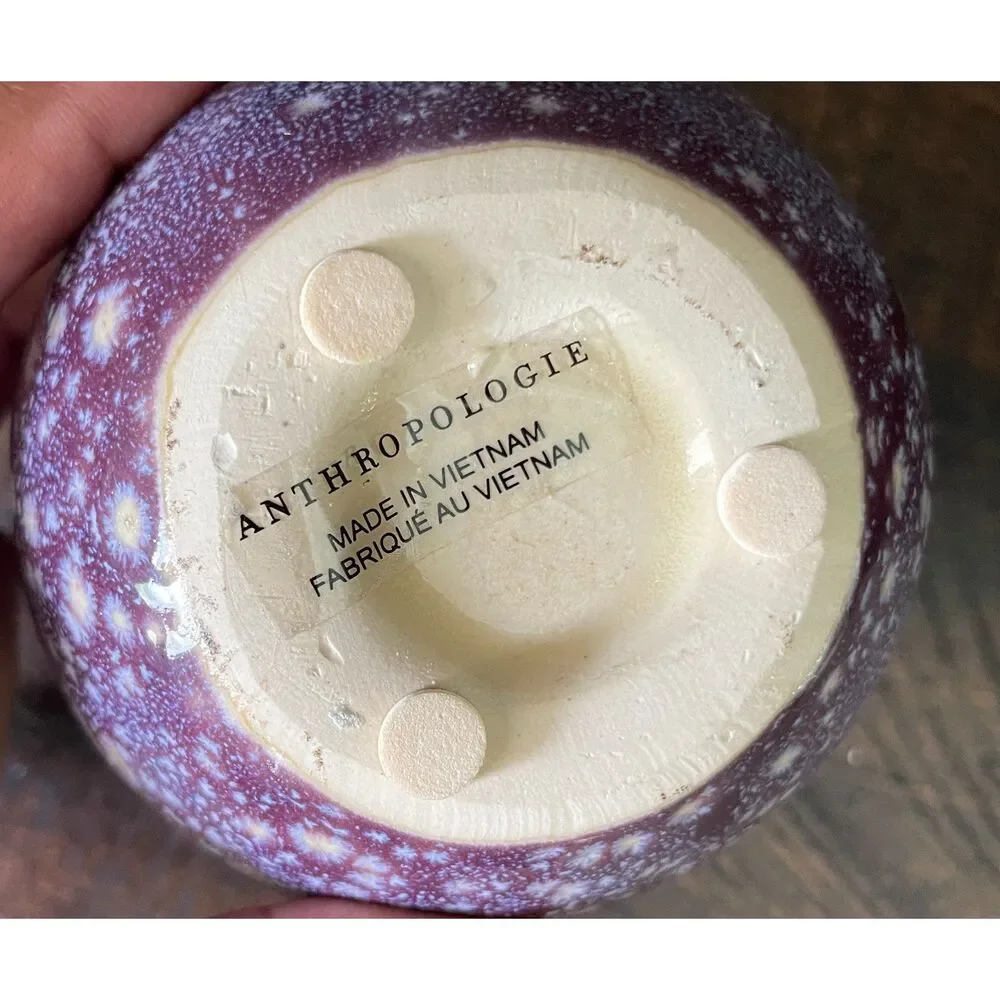 Anthropologie Purple Speckled Ceramic Bud Vase | Modern Stoneware Decorative